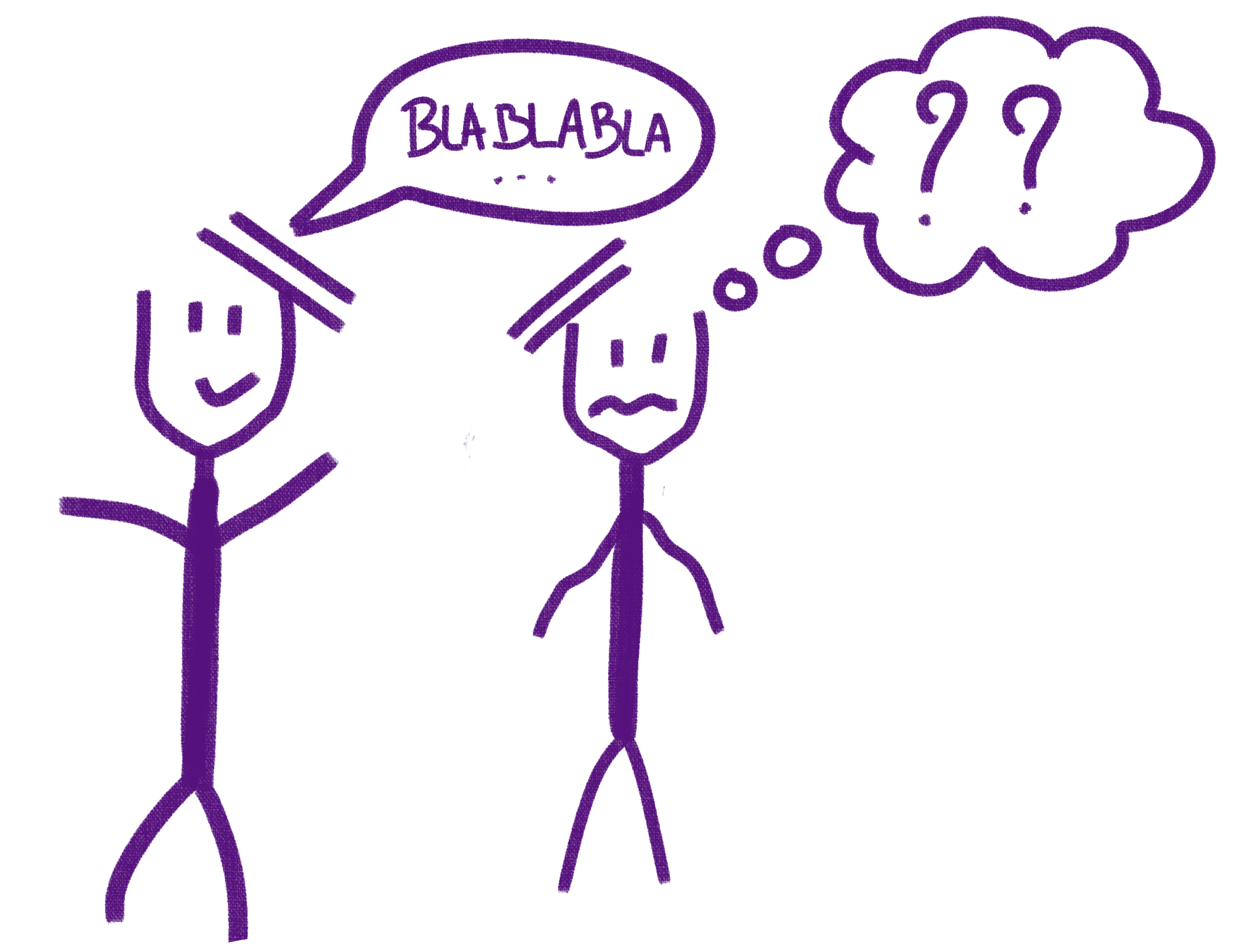 une personne s'adresse à une autre en disant blablabla, un discours incompréhensible pour celui qui l'écoute
